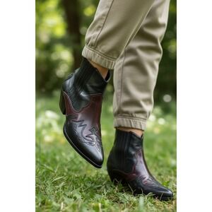 Coasters Western Mule Booties Women's Size 9 Dark Green Brown Cowboy Heels